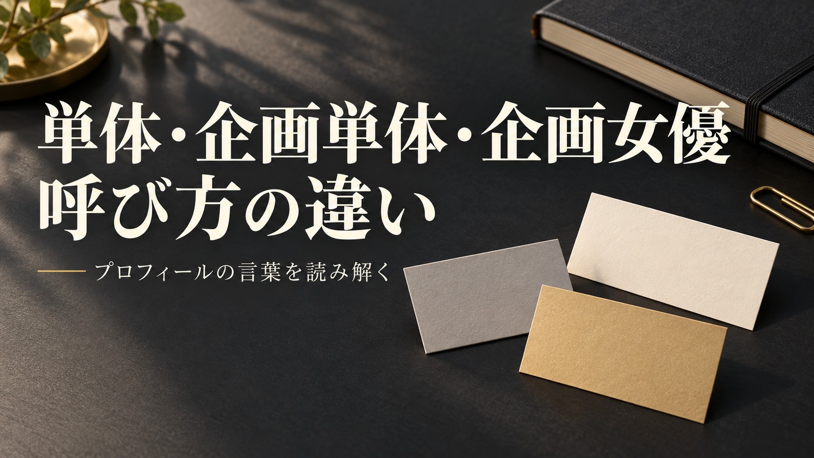 単体・企画単体・企画女優の呼び方の違い。3枚のカードとノートを配した記事用画像